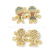 Brass Micro Pave Cubic Zirconia Connector Charms, Boy and Girl Links, Real 18K Gold Plated, Colorful, 13.5x22x2mm, Hole: 1.2mm(KK-E068-VC083)