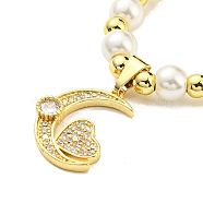 Vacuum Plating Cubic Zirconia and Rhinestone Moon Pendant Necklace, with Plasit Pearl Beaded Chains, 201 Stainless Steel Necklace, Golden, 18.31 inch(46.5cm)(NJEW-B094-02G)