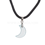 Glass Crescent Moon Pendant Necklaces, with Imitation Leather Cords, Sky Blue, 17.60~17.99 inch(44.7~45.7cm)(NJEW-JN04579-03)