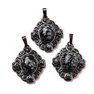 Natural Snowflake Obsidian Rhombus Pendants, Red Copper Tone Brass Charms, 34x27x8mm, Hole: 8x5mm(G-K363-02R-14)