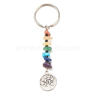 Natural & Synthetic Gemstone Beaded Keychains, with Alloy Pendants & Glass Beads, Iron & 304 Stainless Steel Findings, Tree, 8.3cm(KEYC-JKC00305)