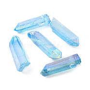 Dyed Nuggets Natural Electroplated Crystal Pendants, AB Color, Blue, 25~75x6~16mm, Hole: 1mm(G-A144-10E)