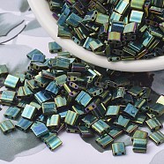 MIYUKI TILA Beads, Japanese Seed Beads, 2-Hole, (TL468) Metallic Malachite Green Iris, 5x5x1.9mm, Hole: 0.8mm, about 1180pcs/100g(SEED-J020-TL0468)