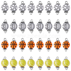 HOBBIESAY 80Pcs 4 Styles Acrylic Ball Connector Charms, with Antique Silver Tone Space Beads, Round Ball, Mixed Patterns, 20x11.5~12mm, Hole: 1.6mm & 2.5mm, 20pcs/style(FIND-HY0001-66)