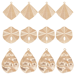 12Pcs 3 Styles Brass Textured Pendants, Crinkle, Nickel Free, Rhombus/Polygon/Teardrop, Real 18K Gold Plated, 30~34x21~28x2~3mm, Hole: 1.4~1.8mm, 4pcs/style(KK-BC0013-74)