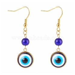 Vacuum Plating 304 Stainless Steel Dangle Earrings, with Resin Evil Eye, Golden, 50mm, Pin: 0.7mm(EJEW-JE04552-01)