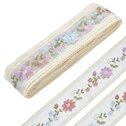 15 Yards Double Side Embroidery Flowr Polyester Lace Ribbons, for Clothing Ornament, Beige, 3-1/2 inch(88mm)(OCOR-WH0045-37)