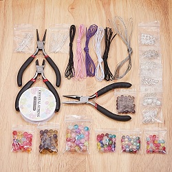 DIY Jewelry Sets, Mixed Material Beads, Iron Jump Rings, Brass Spacer Beads and Jewelry Pliers, Mixed Color, 20x14x4cm(DIY-YW0001-16)