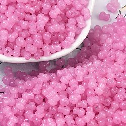 Transparent Colours Glass Seed Beads, Mushroom, Hot Pink, 5.5x4.5mm, Hole: 1mm, 4150pcs/pound(SEED-R001-01F)