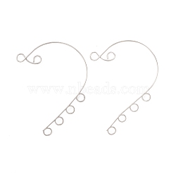 316 Stainless Steel Ear Cuff Findings, Non Piercing Earring Findings with 6 Loop, Stainless Steel Color, 59x46x0.5mm, Hole: 4mm(STAS-H148-04P)