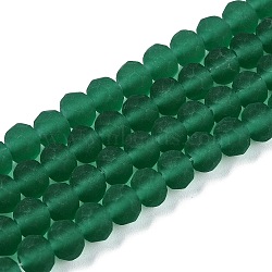 Transparent Glass Beads Strands, Faceted, Frosted, Rondelle, Green, 6x4.5mm, Hole: 1.4mm, about 84~85pcs/strand, 41.5~42cm(EGLA-A044-T6mm-MD18)