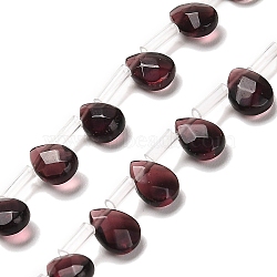 K9 Glass Beads Strands, Top Drilled, Faceted, Teardrop, Brown, 9x6x4mm, Hole: 0.9mm, about 40pcs/strand, 16.22''(41.2cm)(GLAA-Q102-02F)