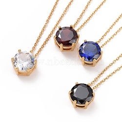 Flat Round Cubic Zirconia Pendant Necklace, Golden Plated 304 Stainless Steel Jewelry for Women, Mixed Color, 17.52 inch(44.5cm)(NJEW-G018-05M-G)