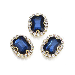 Sew on Rhinestone, Transparent Glass Rhinestone, with Brass Prong Settings, Faceted, Rectangle, Dark Blue, 19.5x15.5x6.5mm, Hole: 1mm(RGLA-S030-25-B08)