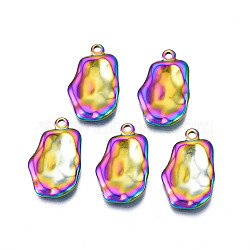 Ion Plating(IP) 304 Stainless Steel Pendants, Nuggets, Rainbow Color, 26x16x3mm, Hole: 2mm(STAS-N098-058)