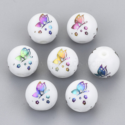 Electroplate Glass Beads, Round with Butterfly Pattern, Multi-color Plated, 10mm, Hole: 1.2mm(X-EGLA-S178-12H)