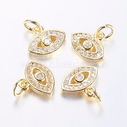 Long-Lasting Plated Brass Micro Pave Cubic Zirconia Charms, Horse Eye, Real 18K Gold Plated, 9.5x11x2mm, Hole: 3mm(X-ZIRC-F069-34G)
