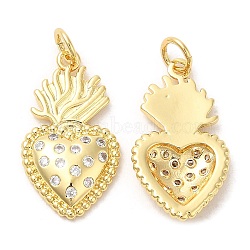 Rack Plating Brass Pendants, with Cubic Zirconia, Heart, Real 16K Gold Plated, 22x16x3mm, Hole: 3mm(KK-R146-05G)