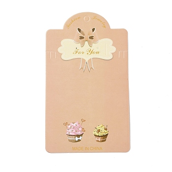 Rectangle Bowknot Earring Display Cards, Cupcake Pattern, PeachPuff, 15.4x9.05x0.04cm, Hole: 2mm