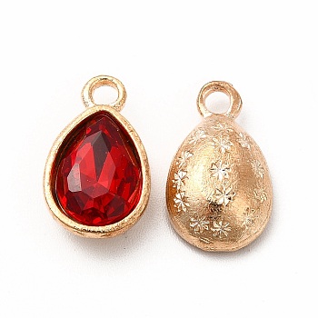 Faceted Glass Rhinestone Pendants, with Golden Tone Zinc Alloy Findings, Teardrop Charms, FireBrick, 15x9x5mm, Hole: 2mm