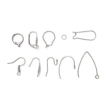 Stainless Steel Earring Hooks, Ear Wire, with Jump Rings, Stainless Steel Color, 8.2x8.2x2.7cm, 428pcs/box