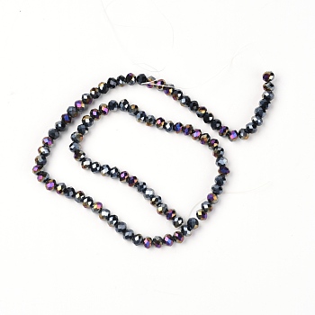 Glass Faceted Beads Strands, Flat Round, Black, 6x5mm, Hole: 1mm, about 90pcs/strand, 16.54''(42cm)
