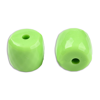 Opaque Acrylic Beads, Faceted, Barrel, Light Green, 13x13mm, Hole: 2.7~2.8mm, about 290pcs/500g