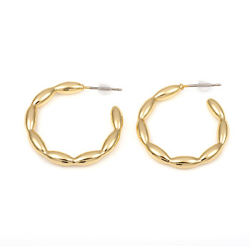 Brass Stud Earrings, Half Hoop Earrings, Long-Lasting Plated, Real 18K Gold Plated, 27.5x28x3.5mm, Pin: 0.7mm