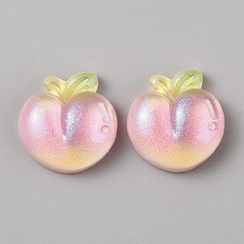 Opaque Resin Cabochons, with Glitter Powder, Peach, 19.5x19x8mm