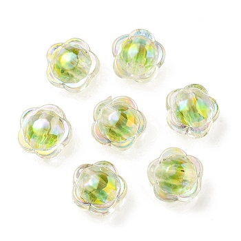 UV Plating Rainbow Iridescent Acrylic Beads, Two Tone Bead in Bead, Flower, Lawn Green, 12x12.5x8.5mm, Hole: 2.5mm