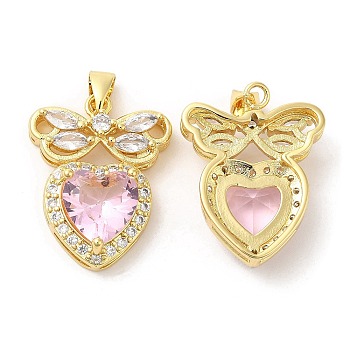 Brass Micro Pave Cubic Zirconia Pendants, Lead Free & Cadmium Free, Heart Charms, Real 18K Gold Plated, 25x19x7mm, Hole: 5.5X2.5mm