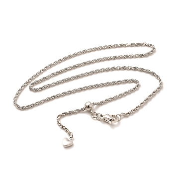 2mm Rack Plating Brass Rope Chain Adjustable Slider Necklaces for Women Men, Cadmium Free & Lead Free, 901 Stainless Steel Clasp, Long-Lasting Plated, Platinum, 16.93~17.72 inch(43~45cm)