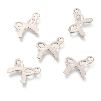 201 Stainless Steel Charms, Laser Cut, Bowknot, Stainless Steel Color, 9x11x0.6mm, Hole: 1.4mm