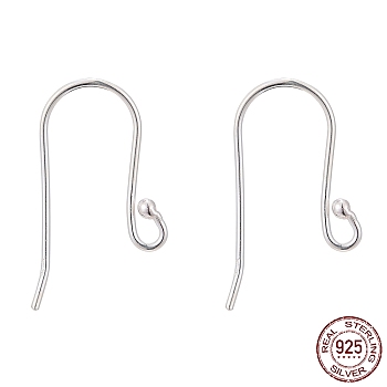 925 Sterling Silver Earring Hooks, Silver, 19x10mm, Hole: 1.5mm, 24 Gauge, Pin: 0.5mm
