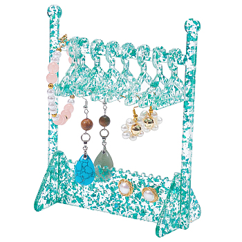 Elite Transparent Acrylic Earring Display Stands, with Sequins, Coat Hanger Shape, Medium Sea Green, Finish Product: 12x6x15cm, Hole: 2mm, about 11pcs/set, 1 set