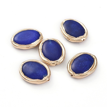 Natural Lapis Lazuli Beads, with Golden Plated Edge Brass Findings, Oval, 27.8x22.1x7.4mm, Hole: 1.4mm