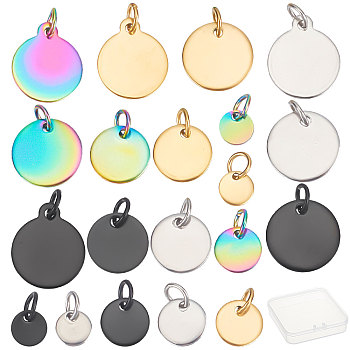 SUNNYCLUE 40Pcs 5 Size 4 Colors 304 Stainless Steel Stamping Blank Tag Charms, Flat Round, Mixed Color, 2pcs/color