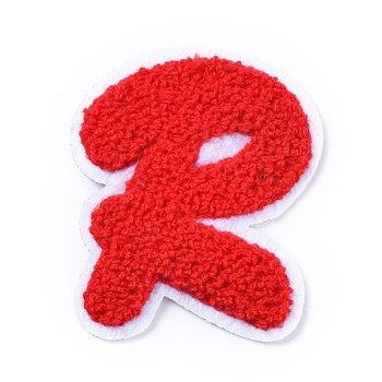 Computerized Embroidery Cloth Sew On Patches, Costume Accessories, Appliques, Letter R, Red, 75x64x2.5mm