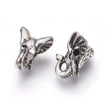316 Surgical Stainless Steel Beads, Elephant, Antique Silver, 16x12.5x7.5mm, Hole: 1.8mm