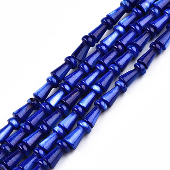 Natural Freshwater Shell Beads Strands, Dyed, Mushroom, Dark Blue, 7.5x4mm, Hole: 0.9mm, about 51pcs/strand, 15.35 inch(39cm)