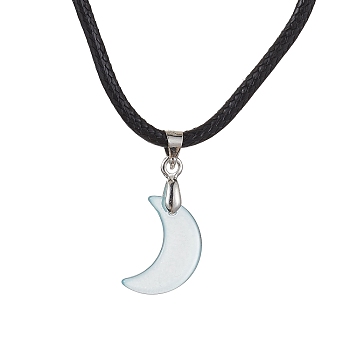 Glass Crescent Moon Pendant Necklaces, with Imitation Leather Cords, Sky Blue, 17.60~17.99 inch(44.7~45.7cm)