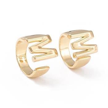 Brass Cuff Rings, Open Rings, Long-Lasting Plated, Real 18K Gold Plated, Letter.M, Size 6, 17mm