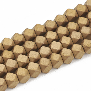 Electroplate Non-magnetic Synthetic Hematite Beads Strands, Matte Style, Polygon, Copper Plated, 3x3x3mm, Hole: 1mm, about 135pcs/strand, 15.7 inch