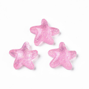 Translucent Acrylic Cabochons, with Glitter Powder, Starfish, Pearl Pink, 20.5x21x7.5mm