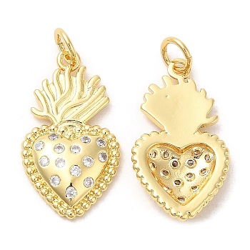 Rack Plating Brass Pendants, with Cubic Zirconia, Heart, Real 16K Gold Plated, 22x16x3mm, Hole: 3mm