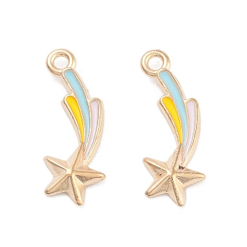 Light Gold Plated Alloy Enamel Pendants, Cadmium Free & Lead Free, Star Charm, Colorful, 21x7x2mm, Hole: 1.6mm