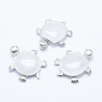 Natural Quartz Crystal Pendants, Rock Crystal, with Alloy Findings, Tortoise, Platinum, 38x30.5x8.2mm, Hole: 3x4.5mm