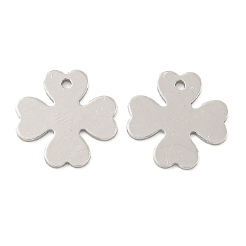 925 Sterling Silver Clover Charms, with 925 Stamp, Real Platinum Plated, 10x10x0.5mm, Hole: 0.5mm