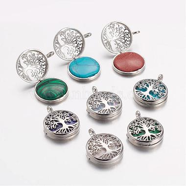 Platinum Flat Round Mixed Stone Pendants