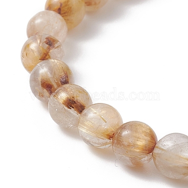 bracelets extensibles de perles rondes en quartz rutilé en or naturel de qualité aa pour femmes(BJEW-JB09349)-2